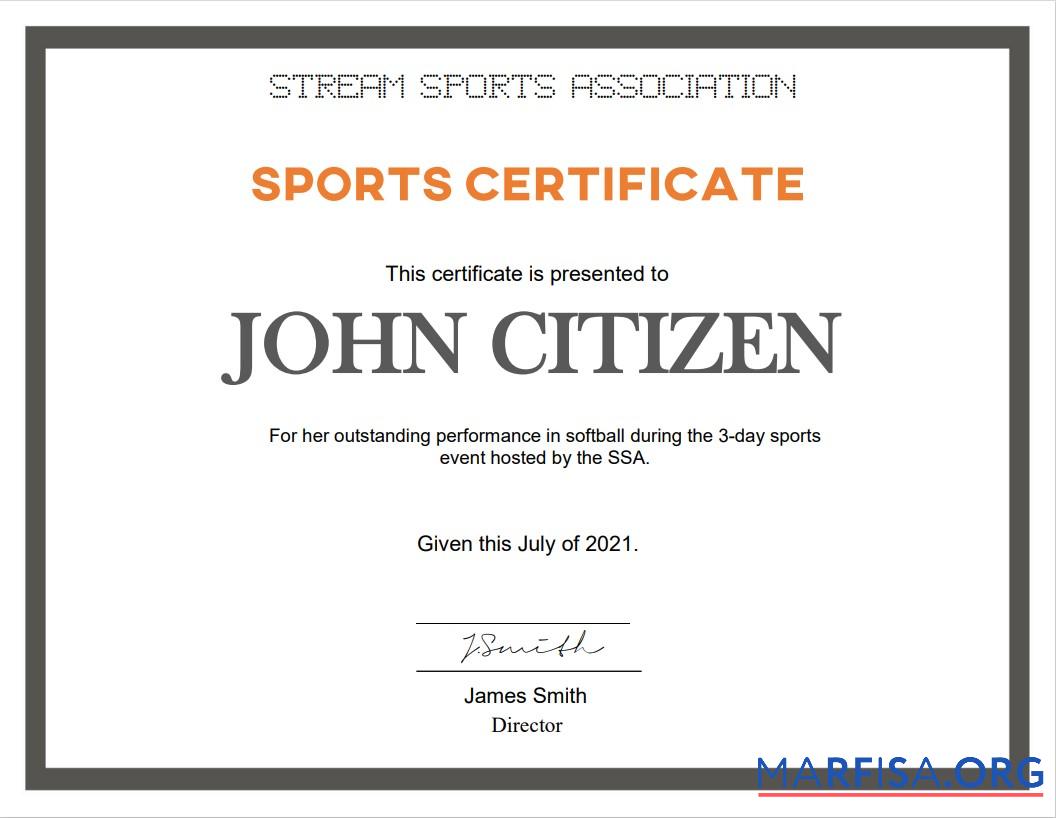 Printable USA Sports certificate download for verification